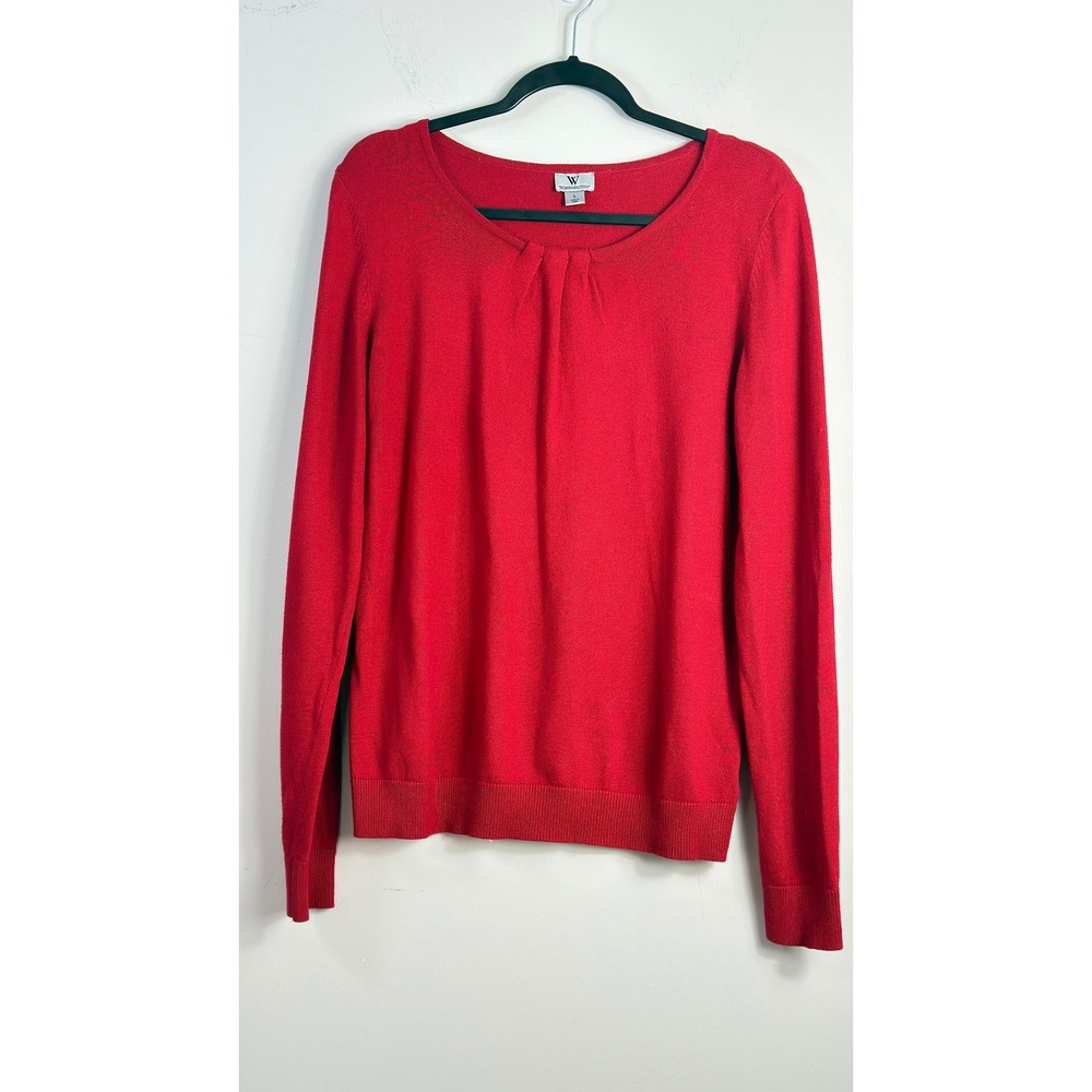 Worthington Sweater Red Pleated Scoop Neck Long Sleeve Women Size L